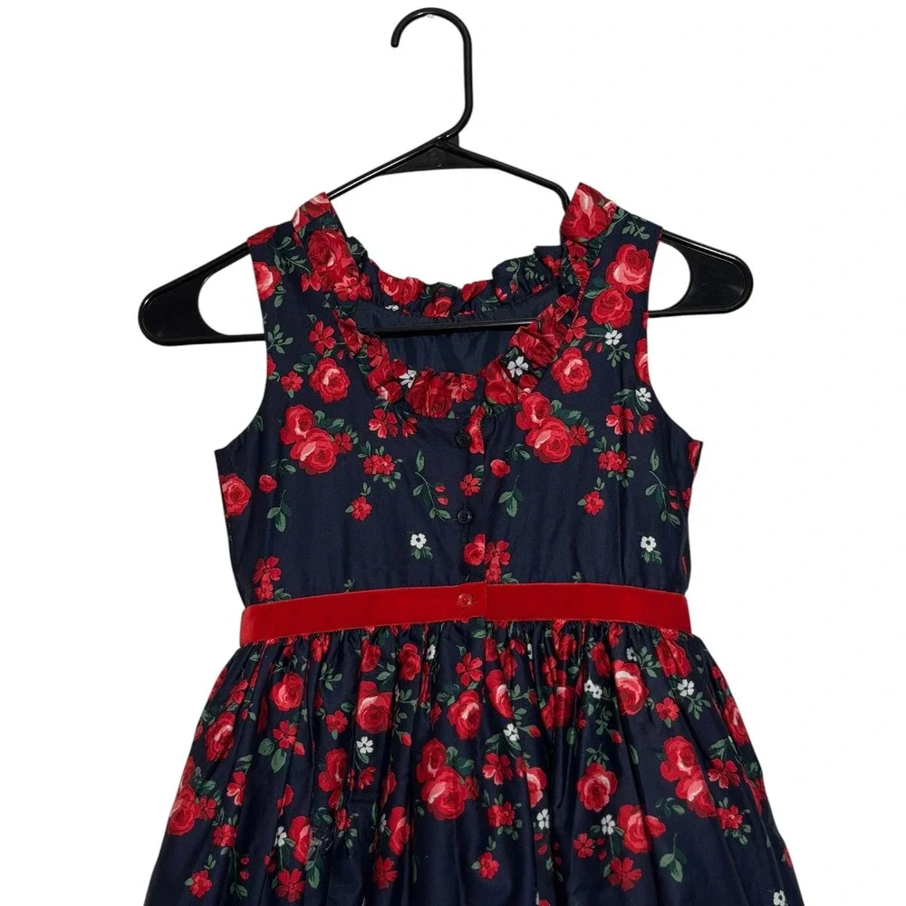 American Girl x Janie and Jack Wrapped In Roses Party Dress Navy Red Girl Size 8